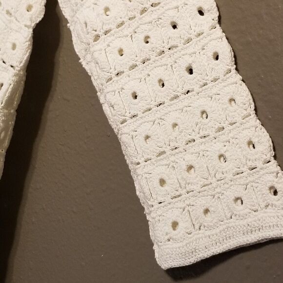 Jones New York L Cardigan Crochet Mercerized 100% Cotton Heavy White Cottagecore - Picture 5 of 9